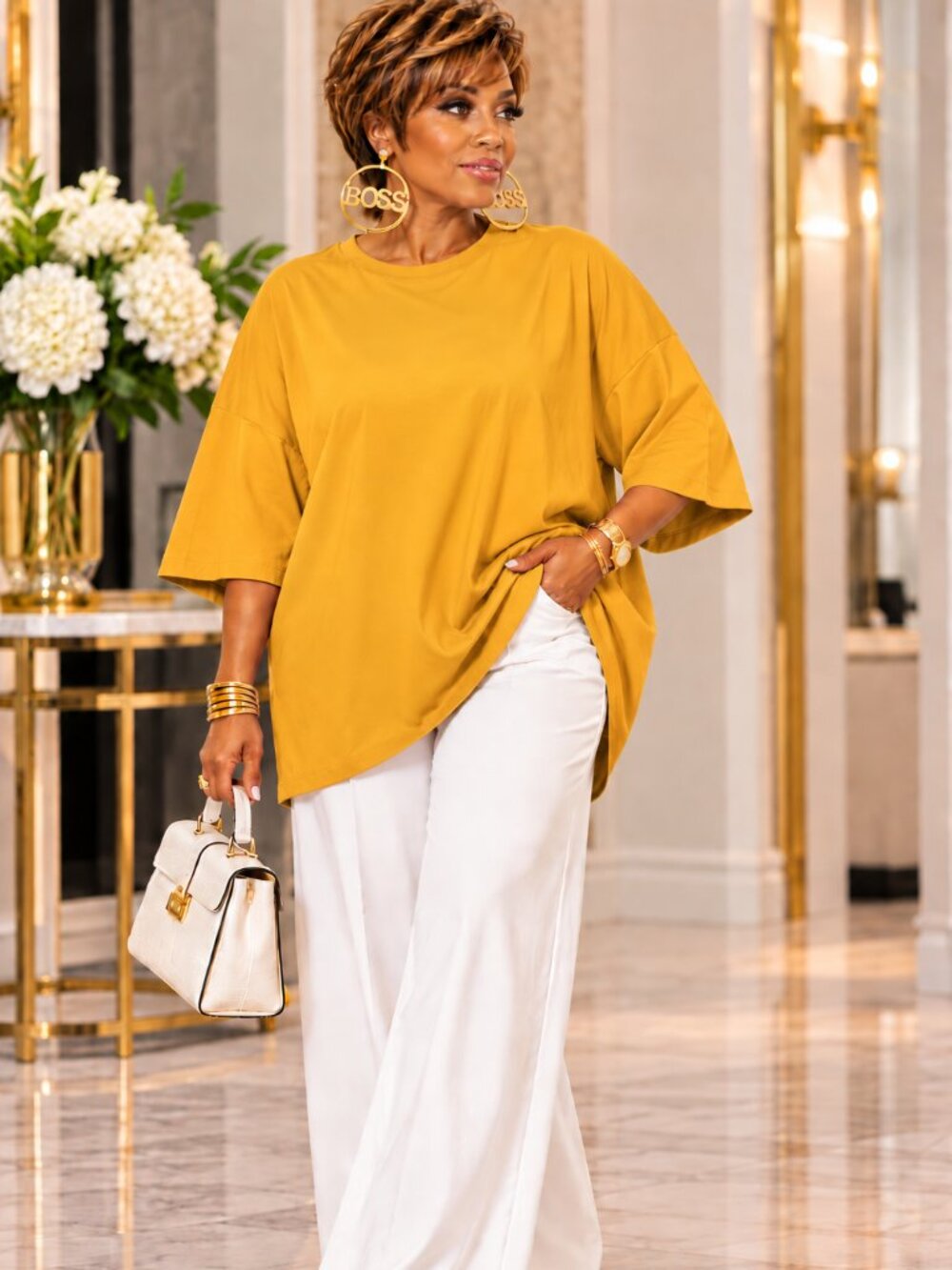 Plus Size LT Mustard Cotton Drop Shoulder Boyfriend Box Tee